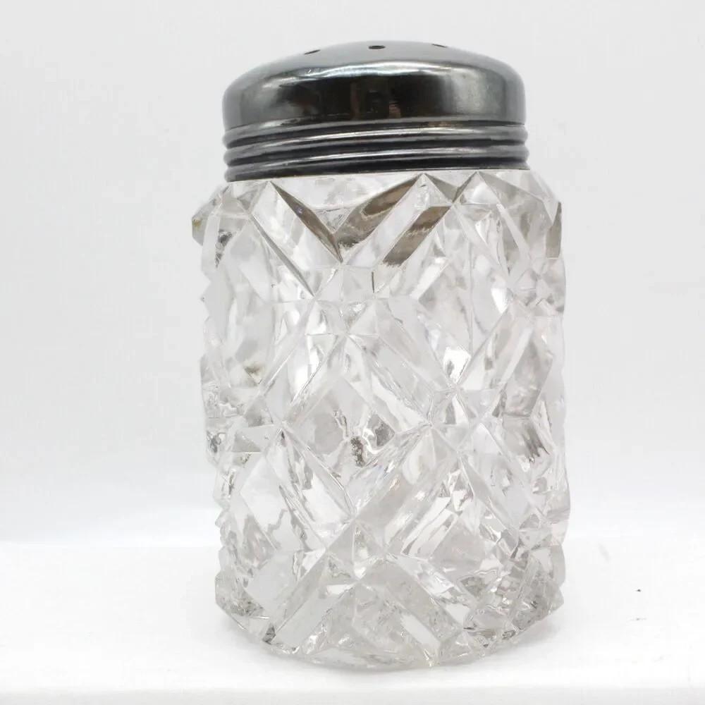 Glass Sugar Shaker Muffineer Hobbs Crystal Diamond Heavy Cut Victorian Antique